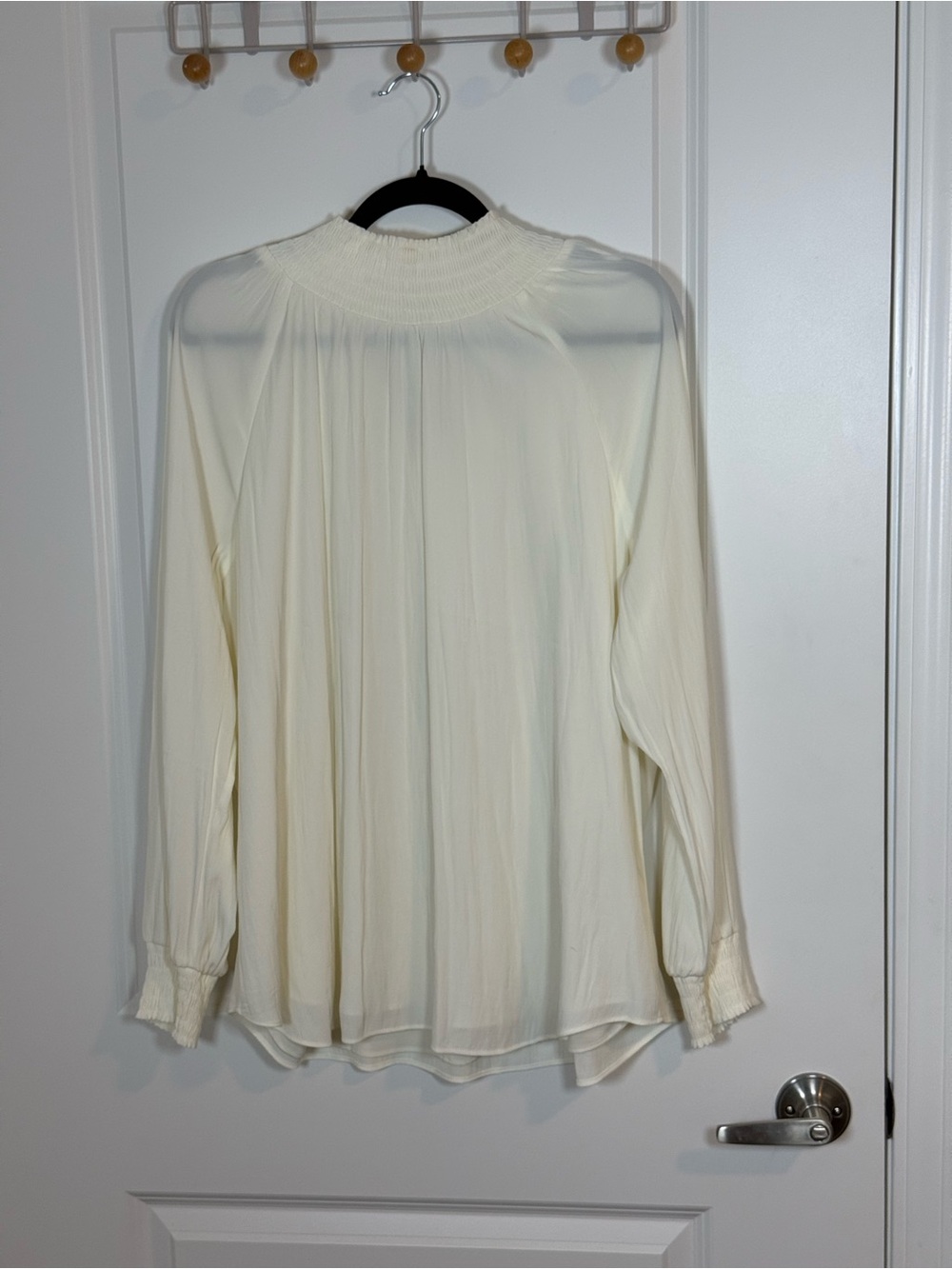 Chico's 3 Cream Smocked-Neck Long Sleeve Blouse
